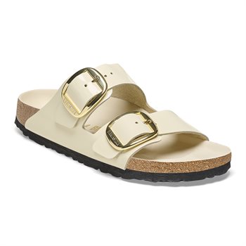 Ladies Birkenstock Arizona Big Buckle Natural Leather Patent Sandal in High Shine Ecru